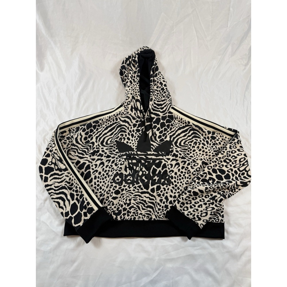 Adidas Originals Womens M Animal Print Trefoil Hoodie Zebra Leopard Cropped